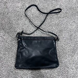Margot Black Genuine Leather Silver Hardware Zip Closure Crossbody Bag